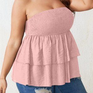 NEW Plus Shirred Layered Ruffle Hem Top Shein Dusty Pink NWT